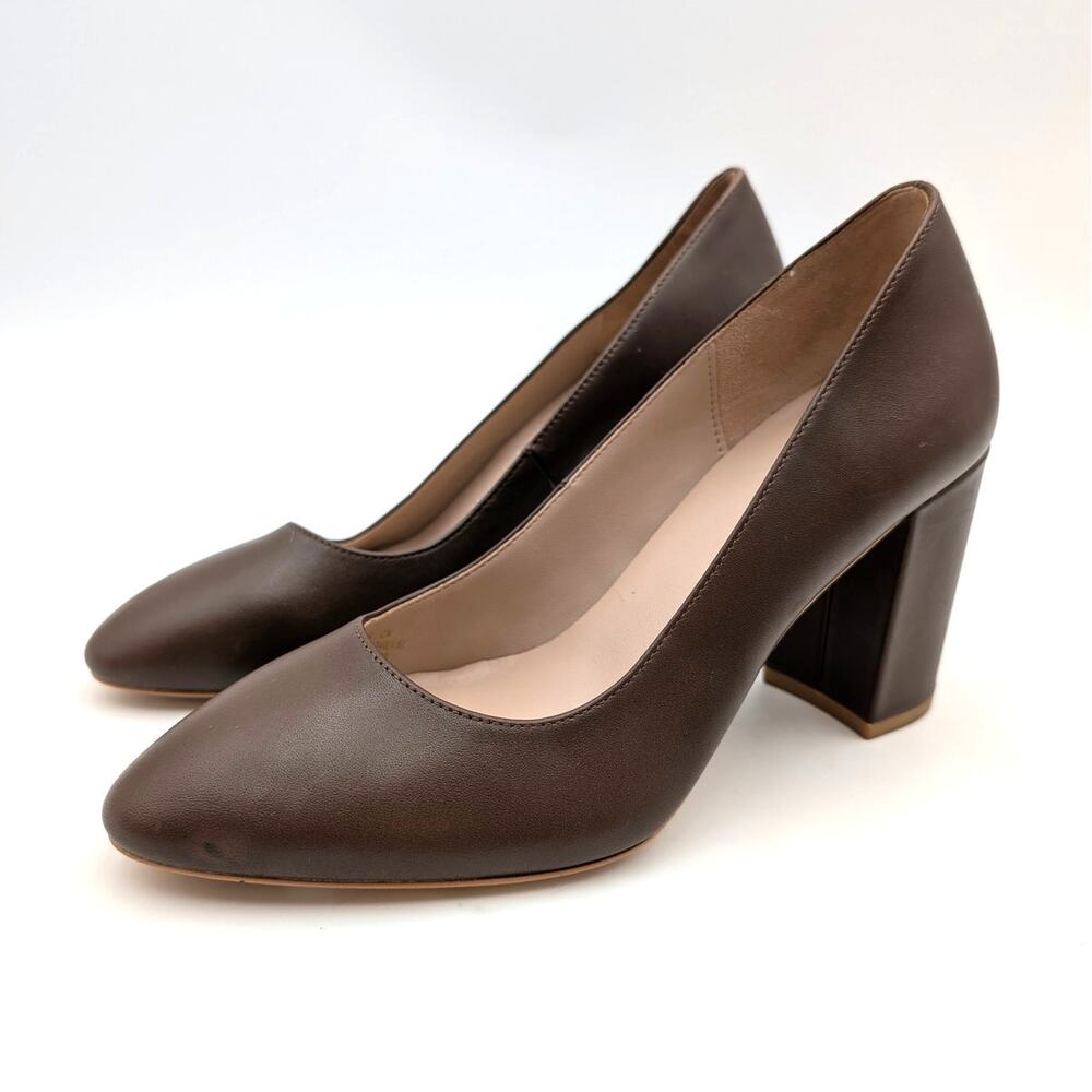 Stuart Weitzman Casual Round-Toe Block Heel Pumps Women's Chocolate Size US7B